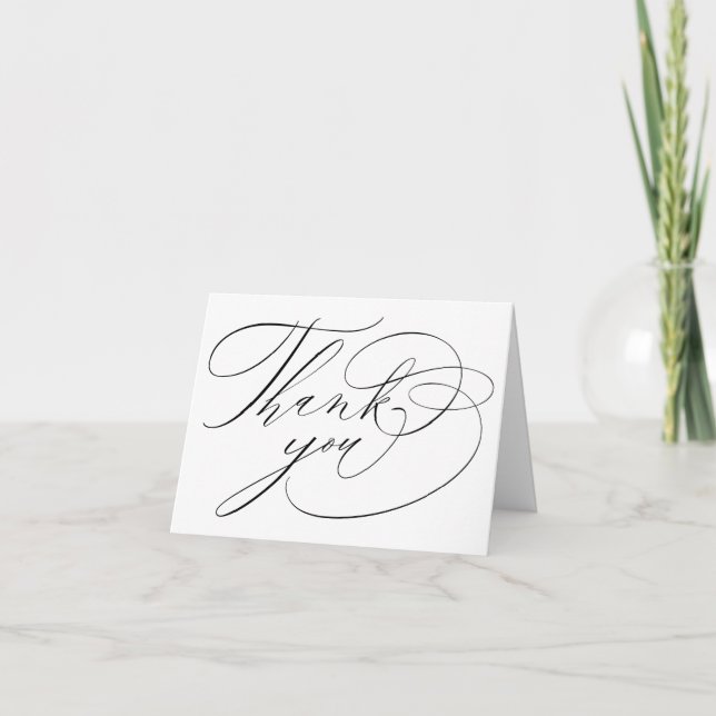 Elegant White Black Modern Calligraphy Wedding Thank You Card (Front)