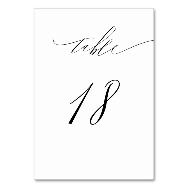 Elegant White Black Modern Script No 18 Wedding Table Number (Front)