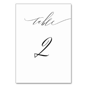 Elegant White Black Modern Script No 2 Wedding Table Number