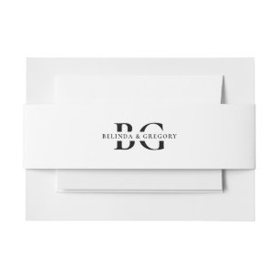 Elegant White & Black Monogram Initials Wedding Invitation Belly Band