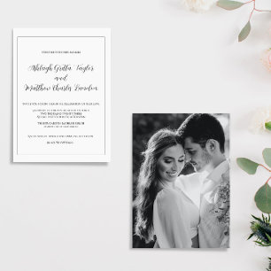 Elegant White Black Photo Wedding Invitation