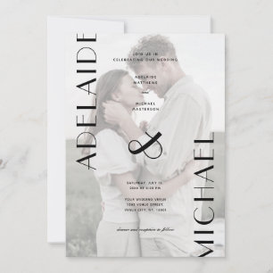 Elegant White Black Photo Wedding Invitation