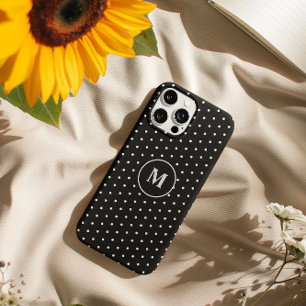 Elegant White & Black Polka Dot Initial 12 Pro Max iPhone 16 Pro Max Case