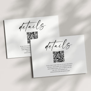 Elegant White Black QR Code Wedding Details Enclosure Card