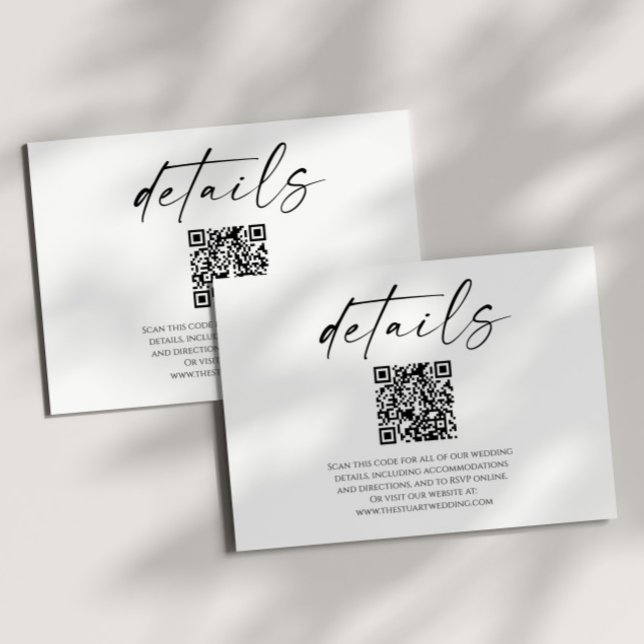 Elegant White Black QR Code Wedding Details Enclosure Card (Creator Uploaded)