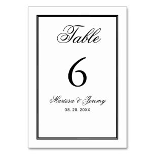 Elegant White Black Script Calligraphy Wedding Table Number
