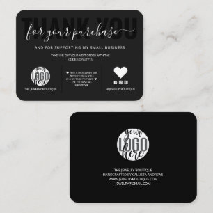 Elegant White Black Script Logo Customer Thank You Business Card