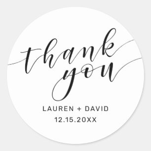 Elegant White Black Script Typography Wedding Classic Round Sticker
