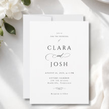 Elegant White Black Script Wedding Invitation