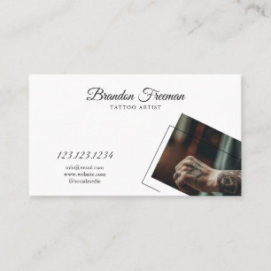 Elegant White & Black Tattoo Hand Tattooist Business Card