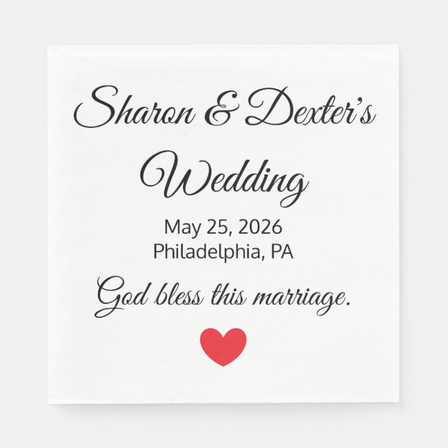 Elegant White & Black Wedding Reception Napkin (Front)