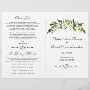 Elegant White Blooming Floral Wedding Program