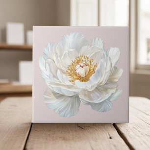 Elegant white blooming peony french country tile
