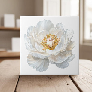 Elegant white blooming peony french country tile