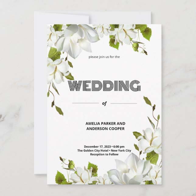 Elegant White Blooms Wedding Invitation (Front)