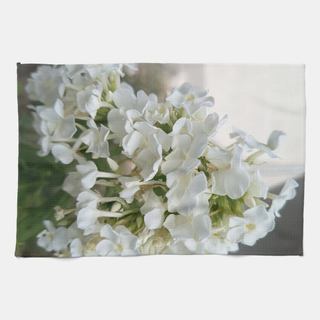Elegant White Blossom Floral Kitchen Towel (Horizontal)