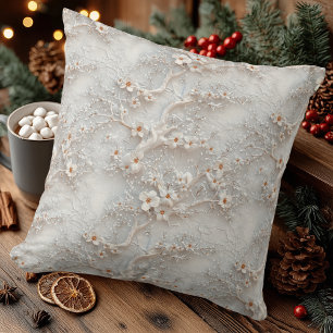 Elegant White Blossom Relief – Modern Floral Cushion