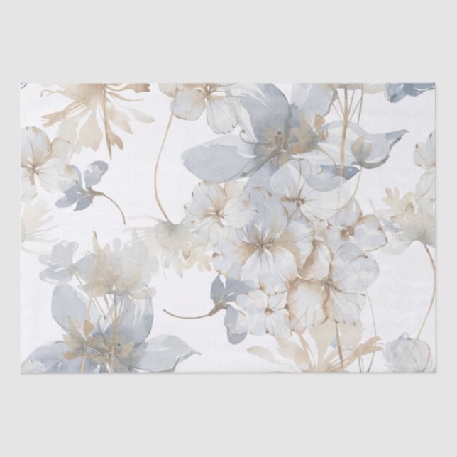 Elegant White Blossom Watercolor Floral Pattern Tissue Paper (Front)