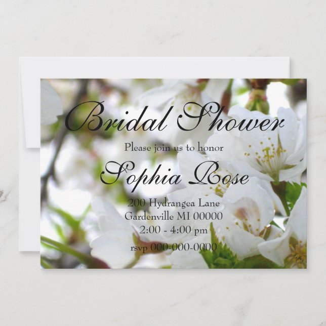 Elegant White Blossoms flowering cherry tree Invitation (Front)