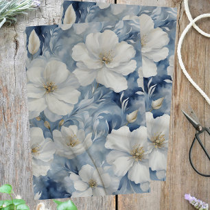 Elegant White Blossoms with Delicate Green Leaves Tissue Paper