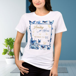 Elegant White Blue Butterfly Baby in Bloom Mommy Tri-Blend Shirt