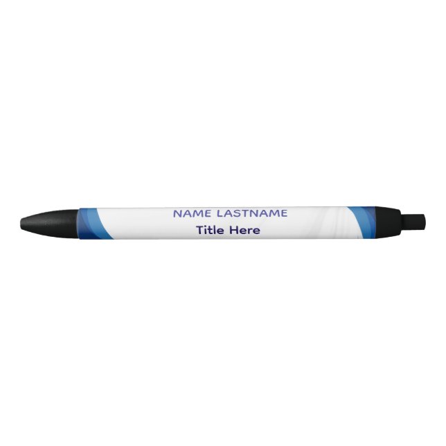 Elegant white & Blue custom name  Black Ink Pen (Front)