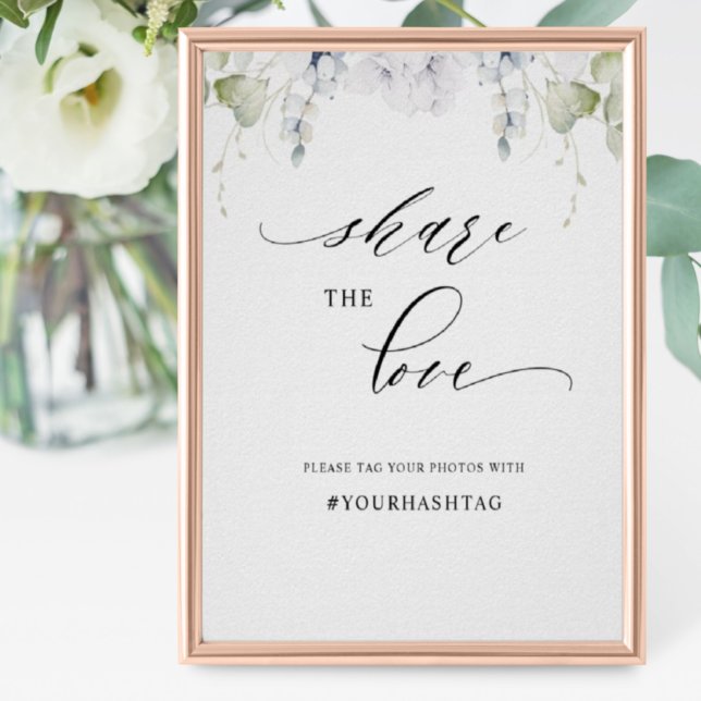 Elegant White Blue Floral Calligraphy Hashtag Sign (Creator Uploaded)