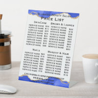 Elegant White Blue Gold Marble Salon Service Menu