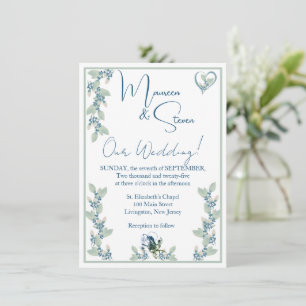 Elegant White, Blue, & Green Floral Wedding Invitation