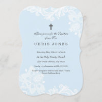 Elegant White Blue Lace baptism Invitation