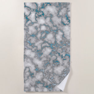 Elegant White Blue Marble Beach Towel