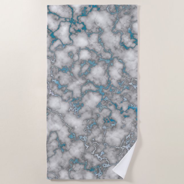 Elegant White Blue Marble Beach Towel (Front)