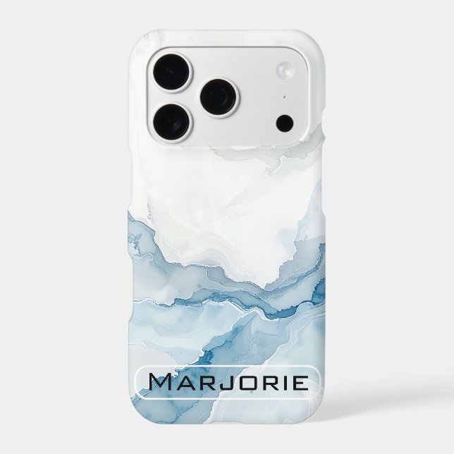 Elegant white & Blue marble Stylish costom Name (Back)