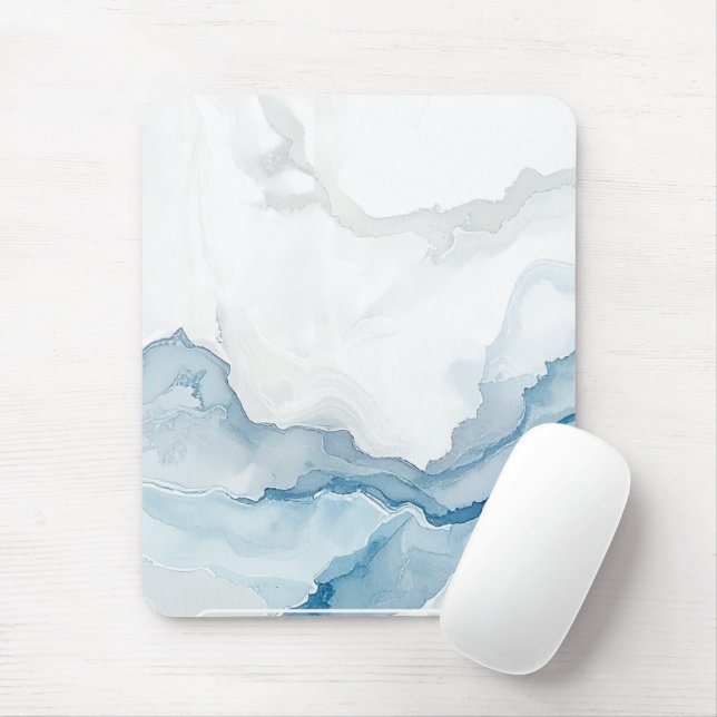 Elegant white & Blue marble Stylish costom Name Mouse Pad (With Mouse)