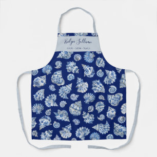 Elegant white blue seashells apron