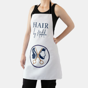 Elegant white & Blue Unisex Hair Salon Typography Apron