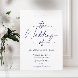 Elegant White & Blue Wedding Invitation