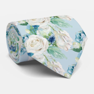 Elegant White Blue Winter Roses DIY colour Tie