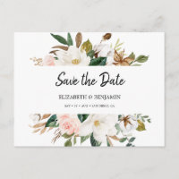 Elegant White Blush Magnolia Floral Save The Date