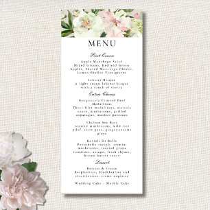 Elegant White Blush Peony Garden Wedding Menu