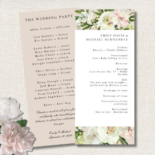 Elegant White Blush Peony Garden Wedding Programme