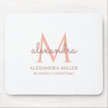Elegant White Blush Pink Modern Monogram Name Mouse Pad<br><div class="desc">This simple,  elegant,  stylish blush pink and white design features your personalised name,  monogram and business title in trendy,  stylish topography. This item can be and an excellent gift for you,  your family and friends.</div>