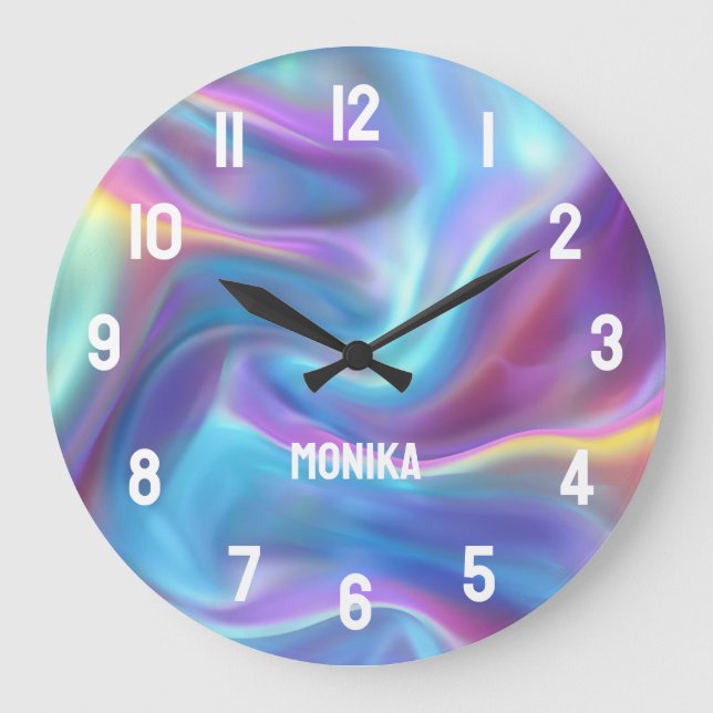 Elegant White Bold Numbers Holographic Personised Large Clock (Front)
