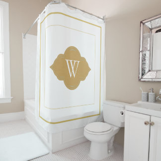Elegant white Border Monogram Letter Shower Curtain