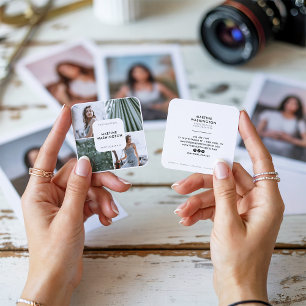 Elegant white border photographer modern minimal square business card