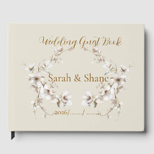Elegant White Botanical Blossom Ivory Wedding Guest Book