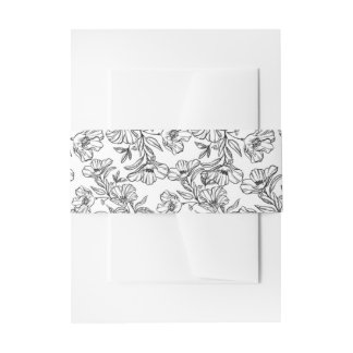 Elegant White Botanical Floral Wedding Invitation Belly Band