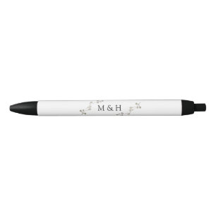 Elegant White Botanical Watercolor Wedding Favour Black Ink Pen