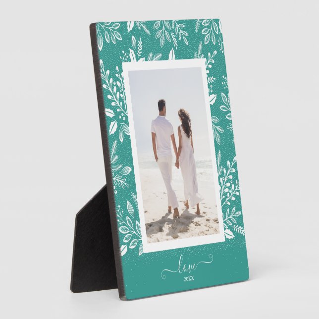 Elegant White Botanicals Tabletop Easel Photo Plaque (Side)