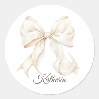 Elegant White Bow Baby Shower  Classic Round Stick Classic Round Sticker
